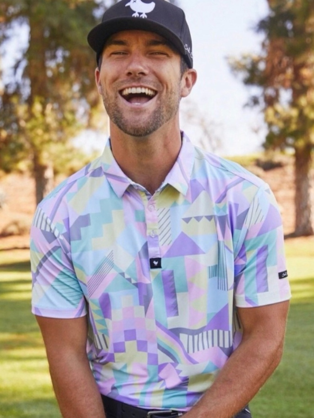 Bad Birdie Chill Pastel Geometric Golf Polo Shirt Large